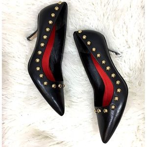 Diane Von Furstenberg DVF Blaire Gold Studded Black Pumps